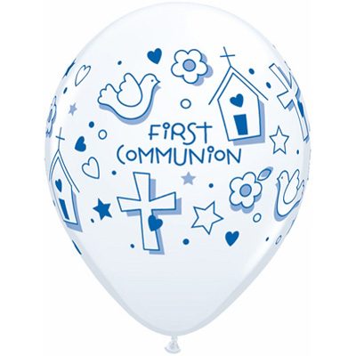 First Communion Boy, Royal Blue Print, Standard White Helium