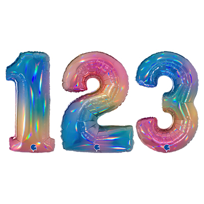 Colourful Rainbow Number Foil Helium Balloons